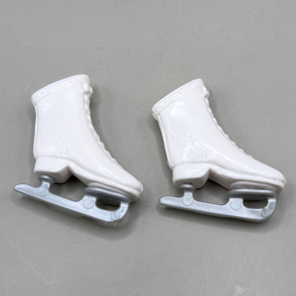 Vintage Barbie Doll Ice Skates White Mattel Plastic Fashion Accessory Pair